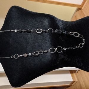 Black silver long necklace